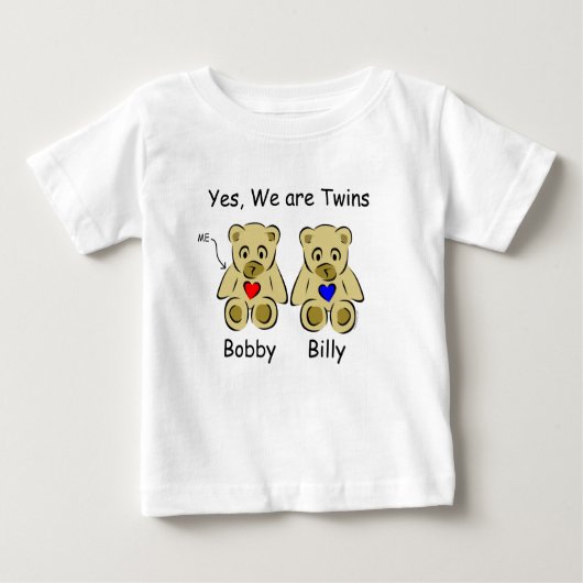 パーソナライズな子供のTシャツYes、私達は双生児です ベビーTシャツ (正面)