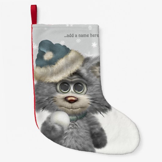 パーソナライズな子猫猫の冬の不思議の国 スモールクリスマスストッキング (正面)