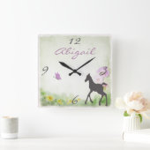 パーソナライズな子馬および蝶馬の柱時計 スクエア壁時計 (ホーム)