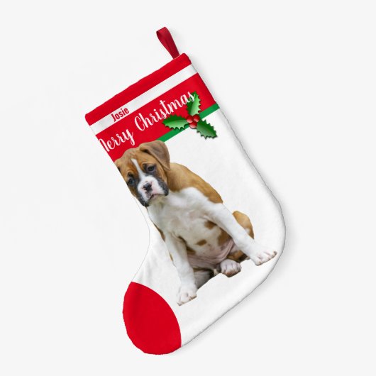 パーソナライズな子鹿のボクサー犬のクリスマスのストッキング- スモールクリスマスストッキング (裏面 (吊り時))