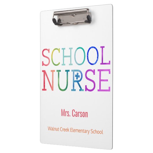 パーソナライズな学校のナースの水彩画のタイポグラフィ クリップボード (左)