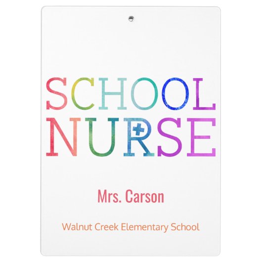 パーソナライズな学校のナースの水彩画のタイポグラフィ クリップボード (裏面)