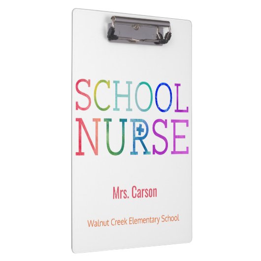 パーソナライズな学校のナースの水彩画のタイポグラフィ クリップボード (右)