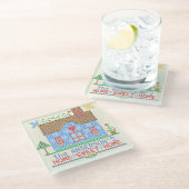 パーソナライズな家の甘い家の十字のステッチの家 ガラスコースター (アングル)