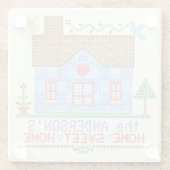 パーソナライズな家の甘い家の十字のステッチの家 ガラスコースター (裏面)