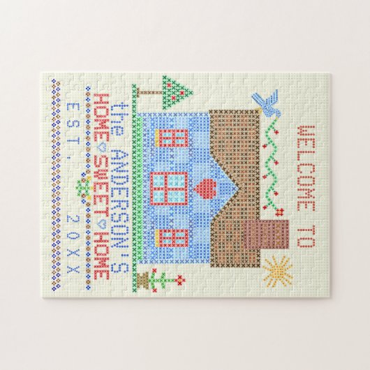 パーソナライズな家の甘い家の十字のステッチの家 ジグソーパズル (横)