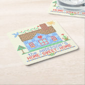 パーソナライズな家の甘い家の十字のステッチの家 スクエアペーパーコースター (アングル)