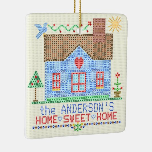 パーソナライズな家の甘い家の十字のステッチの家 セラミックオーナメント (右)