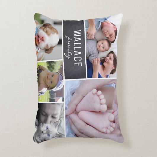 パーソナライズな家族のコラージュチョークで書く5つの写真 アクセントクッション (正面(垂直))