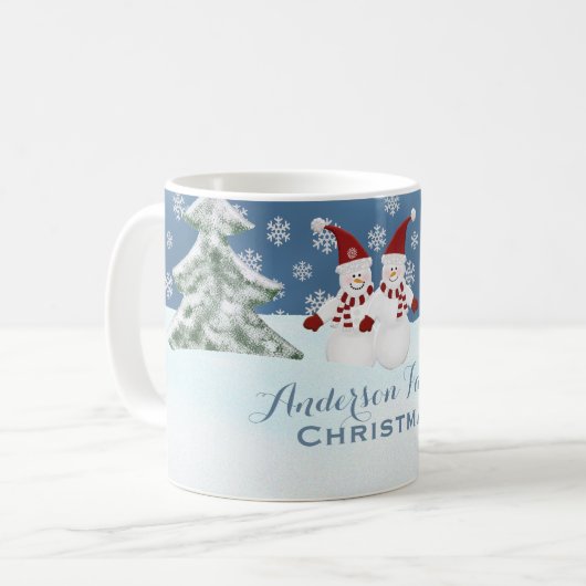 パーソナライズな家族: クリスマスの雪だるまのマグ コーヒーマグカップ (正面左)