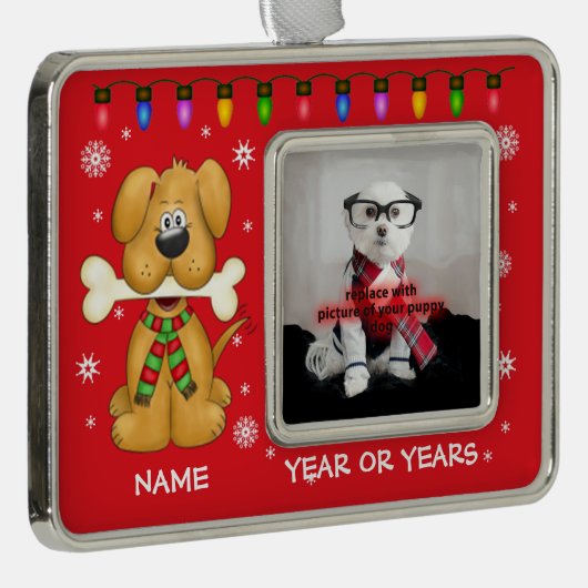 パーソナライズな小犬ペット写真のオーナメント シルバープレートフレームオーナメント (右)