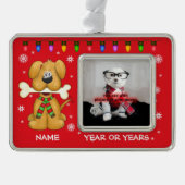 パーソナライズな小犬ペット写真のオーナメント シルバープレートフレームオーナメント (正面)