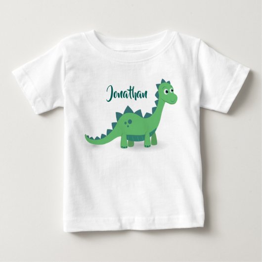 パーソナライズな恐竜の青緑の子供のTシャツ ベビーTシャツ (正面)