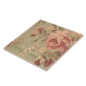 パーソナライズな挨りだらけのピンクおよびセージグリーンのバラ タイル (側面)