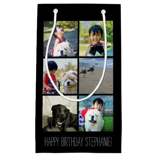 パーソナライズな数々の写真のモザイク写真のコラージュ スモールペーパーバッグ (正面)