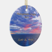 パーソナライズな新婚旅行の巡航の新婚者の写真 セラミックオーナメント (右)