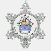 パーソナライズな新郎新婦の雪片のオーナメント スノーフレークピューターオーナメント (正面)