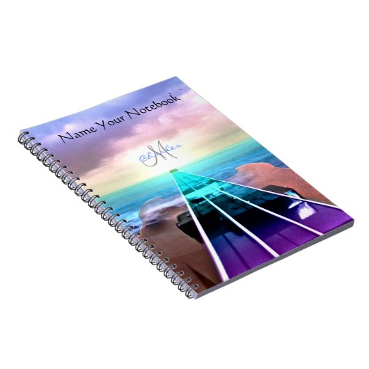 パーソナライズな日没のベースギター音楽ノート ノートブック (右側)