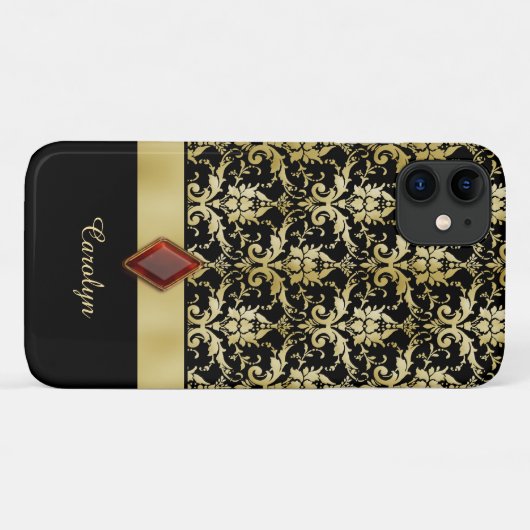パーソナライズな旧世界の宝石の金ゴールドのダマスク織 Case-Mate iPhoneケース (裏面(横))