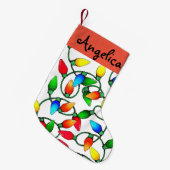 パーソナライズな旧式のクリスマスの照明 スモールクリスマスストッキング (正面 (吊り時))