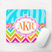 パーソナライズな明るいシマウマのヒョウおよびシェブロン マウスパッド (マウス)