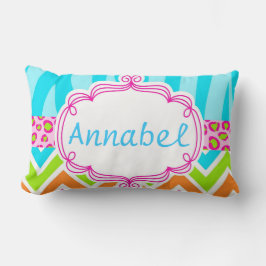 パーソナライズな明るいシマウマのヒョウおよびシェブロン ランバークッション