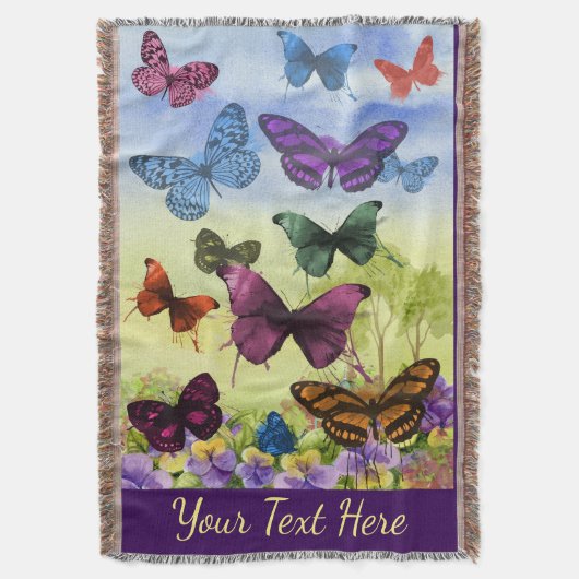 パーソナライズな明るくカラフルな蝶芸術 スローブランケット (正面縦)