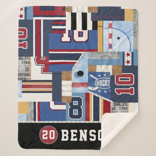 パーソナライズな昔のアイスホッケーのワイシャツのパック シェルパブランケット (正面)