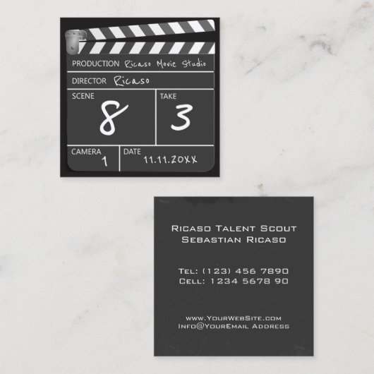 パーソナライズな映画Clapperboard スクエア名刺 (正面/裏面)