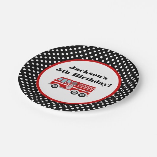 パーソナライズな普通消防車の誕生会 ペーパープレート (アングル)