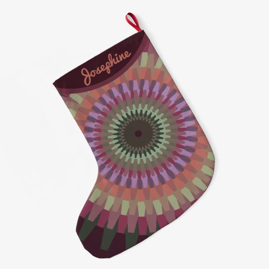 パーソナライズな暖かい黙した色の冬Dalia - ラージクリスマスストッキング (裏面 (吊り時))