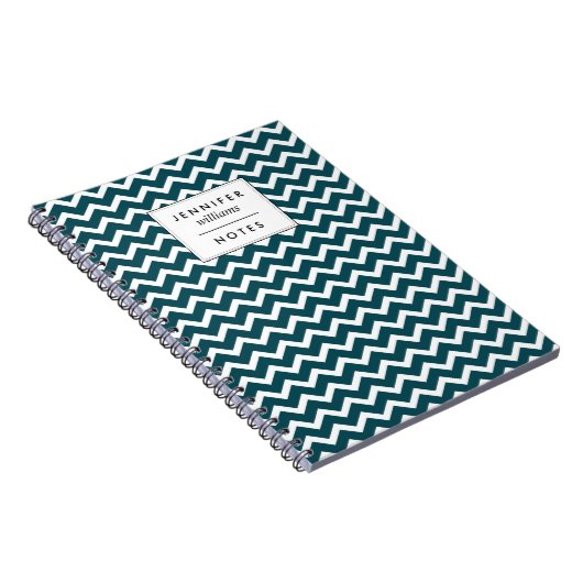 パーソナライズな暗いティール（緑がかった色）のジグザグパターン ノートブック (右側)
