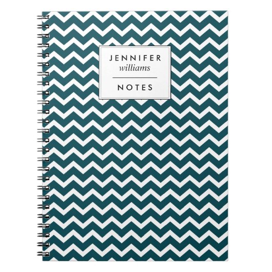 パーソナライズな暗いティール（緑がかった色）のジグザグパターン ノートブック (正面)
