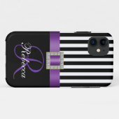 パーソナライズな最初の紫色の黒のストライプパターン Case-Mate iPhoneケース (裏面(横))