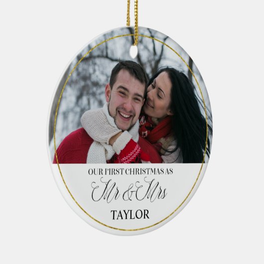 パーソナライズな最初結婚したなクリスマスのオーナメント セラミックオーナメント (右)