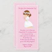 パーソナライズな最初聖餐のしおりの女の子 サンキューカード (正面/裏面)