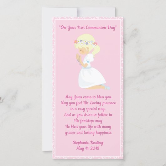 パーソナライズな最初聖餐のしおりの女の子 サンキューカード (正面)