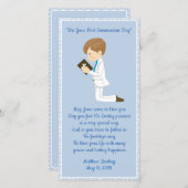 パーソナライズな最初聖餐のしおりの男の子 サンキューカード (正面/裏面)