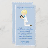 パーソナライズな最初聖餐のしおりの男の子 サンキューカード (正面/裏面)