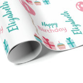 パーソナライズな最初誕生日の女の子 ラッピングペーパー (ロールコーナー)