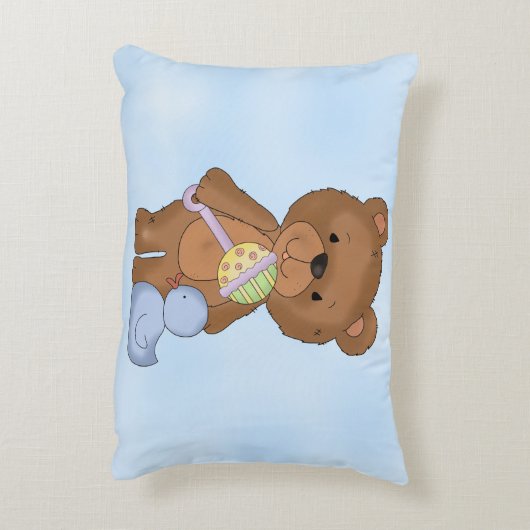 パーソナライズな枕男の赤ちゃんのテディー・ベア アクセントクッション (裏面(縦))