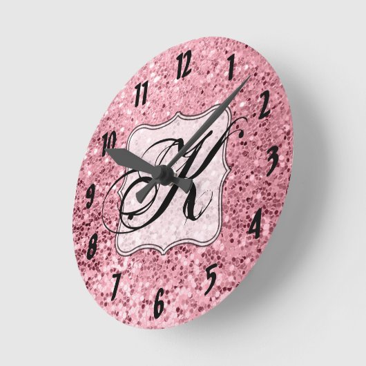 パーソナライズな柱時計のばら色の金ゴールドのグリッター ラウンド壁時計 (傾斜)