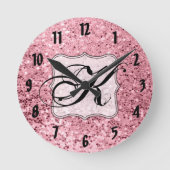 パーソナライズな柱時計のばら色の金ゴールドのグリッター ラウンド壁時計 (正面)