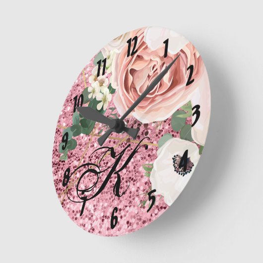 パーソナライズな柱時計の幾何学的な庭ばら色のGlit ラウンド壁時計 (傾斜)