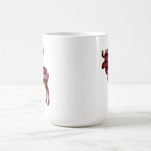 パーソナライズな格子縞のアメリカヘラジカのコーヒー・マグ コーヒーマグカップ (中央)