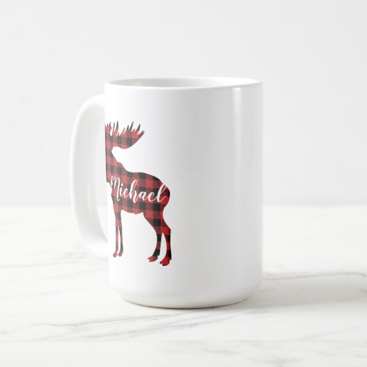 パーソナライズな格子縞のアメリカヘラジカのコーヒー・マグ コーヒーマグカップ (正面左)