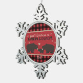 パーソナライズな格子縞の祖父母の雪片のオーナメント スノーフレークピューターオーナメント (右)