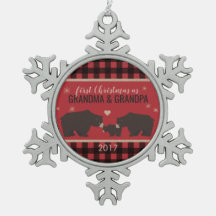パーソナライズな格子縞の祖父母の雪片のオーナメント