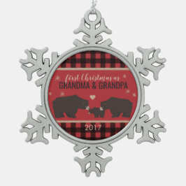 パーソナライズな格子縞の祖父母の雪片のオーナメント スノーフレークピューターオーナメント