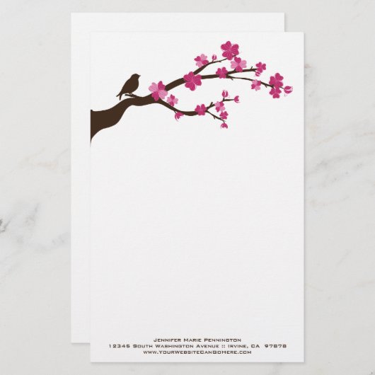 パーソナライズな桜の鳥の文房具 便箋 (正面/裏面)